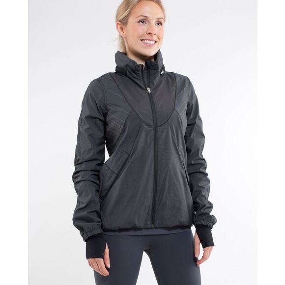 Lululemon Run Hustle Black and Grey Stripe Poncho Jacket Size 8 - Picture 8 of 10